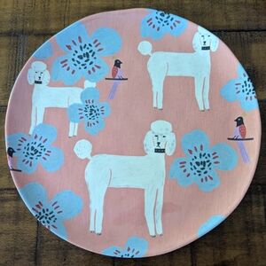 NWT! Anne Bentley 180° Poodle Dog Pink & Blue Floral 9" Melamine Plate